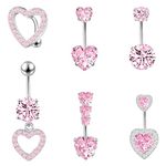 LEE&RO Heart Belly Button Rings Belly Rings Navel Rings 14G Surgical Steel Belly Rings Belly Piercing, Stainless Steel, cubic zirconia, Pink