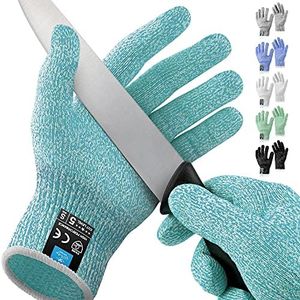 Zulay Cut Resistant Gloves Food Grade Level 5 Protection - Comfortable Safety Cutting Gloves For Chefs - Cut Resistant Work Gloves For Oyster Shucking, Fish Fillet, Mandolin Slicing (Large, Teal)