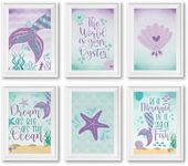 Hadley Designs 6 Reversible 8x10 Mermaid Decor Prints, Mermaid Room Decor for Girls Bedroom, Under The Sea Decorations For Girls Bedroom Posters, Unframed Mermaid Bathroom Decor Wall Art Prints