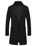 ThCreasa Mens Wool Blend Trench Coat Single Breasted Notch Lapel Walker Mid-Length Classic Pea Top Coat, Black, X-Large