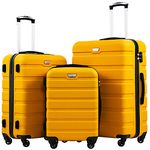 Coolife Luggage 3 Piece Set Suitcase Spinner Hardshell Lightweight TSA Lock 4 Piece Set (Yellow, Sets)