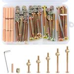 XhjzgcTech M6x40/50/60/70/80mm Crib Screws Assortment 20-Set Wooden Double beds Hardware Replacement Kit,Bolts & Barrel Nuts & Wooden Dowels, Hex Socket Head Cap Screws Nuts for Headboards Furniture