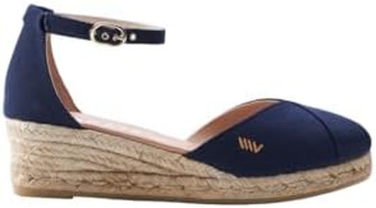 VISCATA Formiga Espadrille Canvas Low Wedges with Buckle Ankle Strap Navy