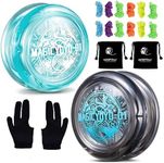 Pack of 2 Looping Yoyos - MAGICYOYO D1 Crystal Black + Crystal Blue 2a Yoyos for Kids Beginners with 12 Strings, 2 Glove