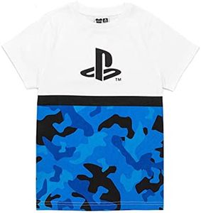 PlayStation Kids T-Shirt Camo Boys Blue White Logo Game Short Sleeve Top 5-6 Years