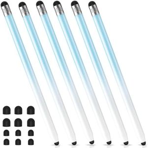 Stylus Pens for Touch Screens, 6Pcs Stylus Pen for iPad, iPad Pencil with High Precision Double Rubber Tips, Compatible with iPad/Samsung/Android and Other Capacitive Touch Screen (White Light Blue)