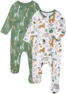 FIEMOL Baby Boy Sleepers 100% Cotton Footie Pajamas, Newborn 0-3 3-6 6-9 Months with 2-Way Zipper & Mitten Cuffs, Ultra Soft 2 Pack Footed PJs Baby Boy Clothes