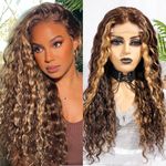 Water Wave Lace Front Wigs Human Hair Pre Plucked Glueless Wet And Wavy 4x4 HD Lace Closure Wig 180% Density 12A Brazilian Virgin Human Hair Wigs For Black Women (T4/27 Highlight Water Wave Wig, 18 Inch)