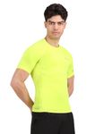 Athmonk Compression T-Shirt Vest Body Shaper Half Sleeve for Men Boys Branded - Nylon Lycra Fabric - Workout Gym Cricket Football Sports Training - Keep Dry Tight Skin Fit - Round Neck - Fluro, M