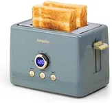 2 Slice Toaster, Retro Bread Toaster with LED Digital Countdown Timer, Extra Wide Slots Toasters with 6 Bread Shade Settings, Bagel, Defrost Function, High Lift Lever, Removal Crumb Tray, Ash Blue