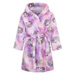 Baogaier Kids Bathrobe Hooded Girls Dressing Gown Flannel Soft Bath Robe with Hood Lightweight Pyjama Pink Horse Patternn Nightwear Sleepwear Age 7-8 years