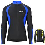 FDX Men’s Thermal Cycling Jersey, Water Resistant, Lightweight, Super Roubaix Fabric, Windproof Winter Cycle Top, Full Zipper, Long Sleeve Bicycle Riding Shirt, Running, Bike (Black/Blue, Large)