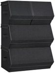 SONGMICS Set of 4 Stackable Storage Bins with Magnetic Closures, Fabric Storage Boxes with Lids, Storage Containers in Wardrobe Closet, Clothes Organizers, Classic Black URLB022B01