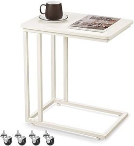 VASAGLE End Table, C Shaped TV Tray with Metal Frame Rolling Casters for Coffee Laptop Mobile Tablet, Industrial Side Table for Living Room Bedroom, 19.7 x 13.8 x 23.6 Inches, Cream White ULNT050W77