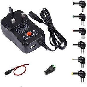 GutReise Universal UK Adapter Power Supply,for New Zealand Adapter,220V to 3V-12V Adjustable DC Charger Adapter Switching 5V/2.1A USB Port with 8 Selectable Adapter Tips for WiFi Adapter Electronics