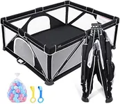 ANGELBLISS Baby Playpen, Foldable Playpen for Babies and Toddlers, Indoor & Outdoor Baby Activity Center with Visible Breathable Mesh, Portable Play Yard with 2 Handlers+50 Balls