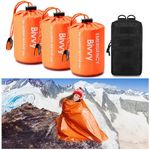 GearHill Emergency Sleeping Bags Survival Bag with Whistle Bivy Sack Portable Emergency Blanket Thermal Sleeping Bag (Orange 3 Pack)