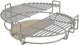 Sunnydaze Half Moon Cooking Grate System - Fits 18" Kamado Egg Grills - Stainless Steel Grill Grate with Ceramic Deflector Plate