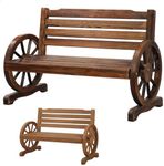 ALFORDSON Outdoor Wagon Wheel Bench 2-Seater with Armrests, Durable Fir Wood Lawn Furniture Rustic Appearance for Patio Garden Park Porch, UV-Resistant Armchair Lounge, 300kg Weight Capacity, Charcoal