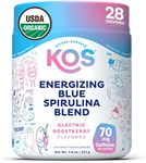 KOS Energizing Blue Spirulina Blend - USDA Certified Organic - B Vitamins, Ashwagandha, Ginseng, Adaptogens, Biotin - Vegan Pre Workout Powder - Caffeinated, Berry Flavored, 28 Servings