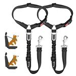 SlowTon Dog Seat Belt, 2 Pack Pet Car Seatbelt Headrest Restraint Adjustable Puppy Safety Seat Belt Reflective with Elastic Bungee Connect with Dog Harness in Vehicle for Travel Daily Use(Black)