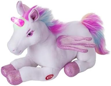 Dazmers Unicorn Stuffed Animal with Flapping Wings - Musical Plush Unicorn Toy with Magical Lights and Sounds (Pink)