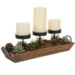 MyGift 3-Pillar Candle Holder with Rustic Wood Tray