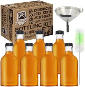 Kombucha Bottling Kit: 7 16 fl oz Glass Stout Bottles with Airtight Lids, Stainless Steel Funnel with Handle, Bottle Brush. Airtight, High-Pressure Bottles Great for Kombucha, Kefir or Ginger Beer
