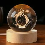 IFOLAINA Dolphin Gift 3D Dolphins Figurines in Crystal Ball Laser Engraved Glass Sphere Home Decor with Wooden Light Base