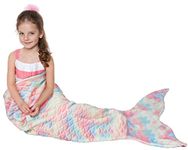 Catalonia Mermaid Tail Wearable Blanket Gift, Soft Flannel Fleece Mermaid Sleeping Bags for Kids Girls All Seasons, Colorful Scale Snuggle Blanket Birthday Gift, 155 x 51 cm