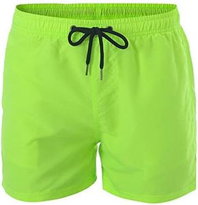 Flygo Men's 7" Lightweight Quick Dry Workout Gym Running Training Shorts with Liner (X-Small, Fluorescent Green)