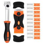 Double Edged Window Scraper, 2Pcs Glass Scraper and Long Handle Scraper with 10 Metal Blades and 10 Plastic Blades for Removing Window Decals Wallpaper Labels(Orange)