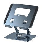 BROLAVIYA Desktop 360 Rotating Base, Aluminium Metal Stand Holder,Foldable, Compatible with iPad,Tablet, E-Reader 4-13 inch,D1, Grey