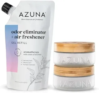 Azuna Air Freshener & Odor Eliminator Gel 2 Room Kit, Includes (2) 8 oz. Unfilled Luxe Glass Jars & 12 oz. Refill with Lavender & Tea Tree Essential Oil, Aromatherapy, Works 24/7 for 60-90 Days