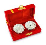 BENGALEN Silver Plated Diya with Red Velvet Gift Box Flower Dia Pooja Items Diwali Decoration Puja Gifts Handmade Oil Lamp Traditional Indian Deepawali Gift Items