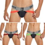 SKYSPER Men's Jock Strap 3pcs Athletic Supporter Sports Jockstraps Underwear with Leg Strap, V03-3pcs, Medium