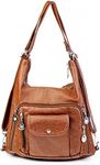 T-Kims Women Handbag Hobo Bag Tote Bags Shoulder Bag Soft Washed Leather Multifunctional Messenger Bag (Brown)