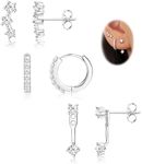 Kakonia 3 Pairs Sterling Silver Stud Hoop Earrings Set for Women Teen 925 Sterling Silver Cartilage Earrings Stud Earring Huggie Earrings Set Silver Tone