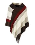 Ferand Women’s Knitted Hooded Poncho Sweater with Stripe Patterns, Upgraded Hooded Style: Brown & Beige, One Size(Best fits S - L)