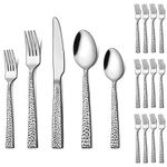 LIANYU 72-Piece Silverware Set with Extra Forks, Stainless Steel Hammered Square Flatware Cutlery Set for 12, Fancy Eating Utensils Tableware, Dishwasher Safe