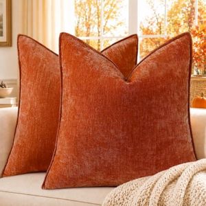 decorUhome Fall Couch Euro Sham Throw Pillow Covers 26x26 Set of 2, Decorative Soft Velvet Modern Cozy Chenille Pillow Cases with Elegant Design for Sofa Bed Living Room Home Decor, Rust
