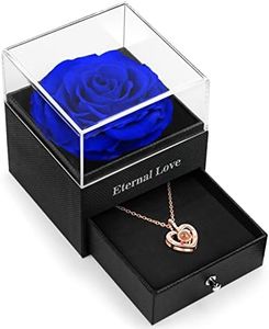 HEGUD for Mom Wife Women Girlfriend Her, Preserved Real Rose with I Love You Necklace in 100 Language, Eternal Real Rose Flower Gifts for Valetine's Day Birthday Anniversaries