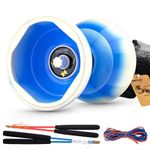 CHEE MONG MD01 Chinese yoyo for Kids and Adults, Professional Triple Bearing Diabolo, 5”Size Diabolo Yoyo Toy with 2 Carbon Sticks, 2 Strings, 1 Drawstring Bag (Blue White)