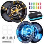 MAGICYOYO Professional Unresponsive Yoyo T5, Aluminum Yoyo Spin Yoyo for Advanced Players + Yoyo Glove + Bag + 5 Yoyo Strings (N11 Pack of 2 - Black Golden+Black Silver Blue)