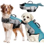 IDOMIK Dog Life Jacket Vest, Mermaid Reflective Life Coat for Small Medium Large Dogs, Adjustable Safety Pet Preserver Lifesaver with Rescue Handle, Ripstop Floatation Swimsuit for Kayaking Swimming