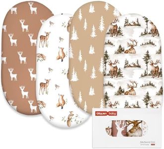 Gllquen Baby Bassinet Sheets 4 Pack, Breathable Cozy Fitted Mattress Sheet, Elastic Travel Crib Fashionable Floral Pattern, Standard Cradle Safe Sheets for Baby Boys Girls 32"x16" (Christmas elk)