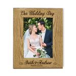 Personalised Photo Frame 7X5 Picture Frame Personalised Wedding Gifts for Couple With Any Date Any Name Any Text Laser Engraved Wooden Photo Frame (Portrait, Wedding)