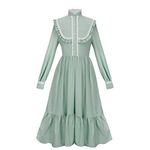 HEQU Pioneer Dress Colonial Dress Victorian Costumes Prairie Dress for Kid Girls 6-12YRS (Green, 10 Years)