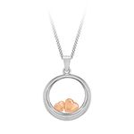 Tuscany Silver Women's Sterling Silver 2 Tone Circle and Heart Pendant on Curb Chain of 46cm/18"