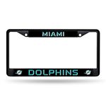 Rico Industries NFL Football Miami Dolphins Black Chrome Frame with Plastic Inserts 12" x 6" Car/Truck Auto Accessory